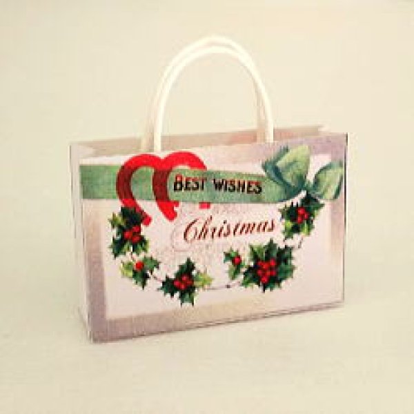画像1: クリスマス紙袋（ひいらぎとリボンGR) (1)
